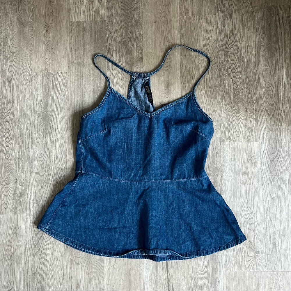 Zara Denim Strap Peplum Top